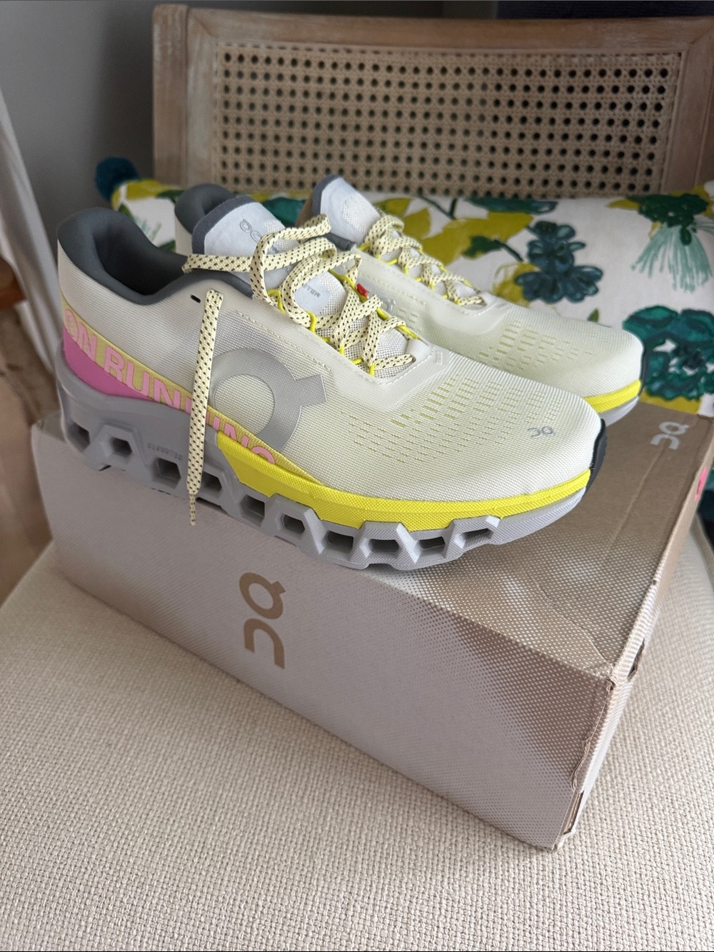 On Running Women's Yellow and Pink Cloudrunner Sneakers